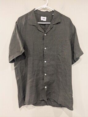 NN07 No Nationality Miyagi Green Short Sleeve Linen Button Down Shirt Size XL
